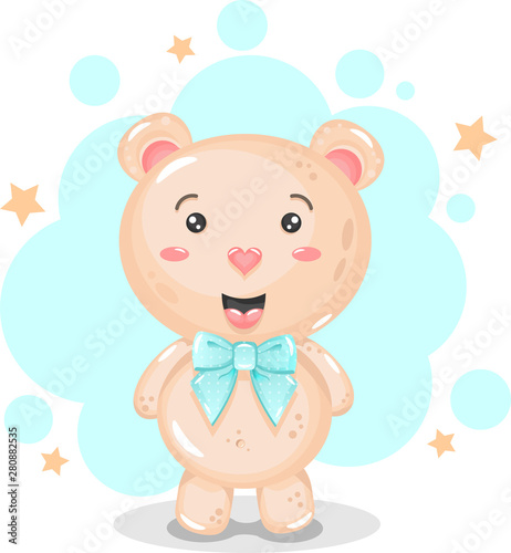 Cute baby bear with blue bow and stars