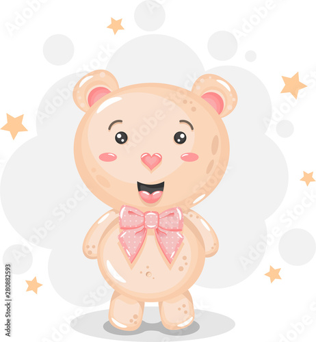 Cute baby bear with pink bow and stars