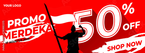 promo merdeka banner design, 50% off