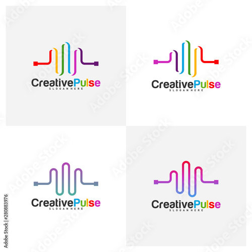 Colorful Pulse logo Concepts Vector. Pulse People Logo Design Template Vector. Sound waves vector illustration design template. unique pulse or wave logo design