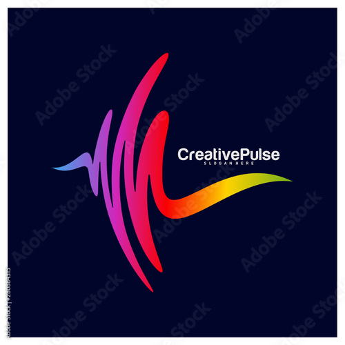 Colorful Pulse logo Concepts Vector. Pulse People Logo Design Template Vector. Sound waves vector illustration design template. unique pulse or wave logo design