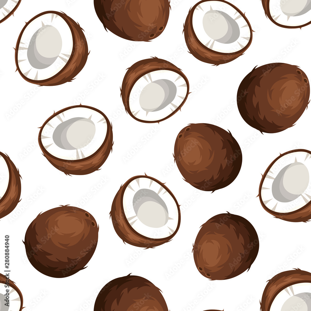 Fototapeta premium Vector seamless background with coconuts on a white background.