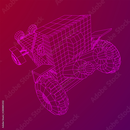 Off road dune buggy car. Terrain vehicle. Outdoor car racing, extreme sport oncept. Wireframe low poly mesh vector illustration