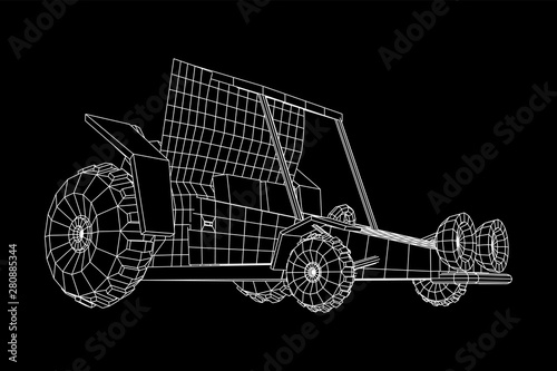Off road dune buggy car. Terrain vehicle. Outdoor car racing, extreme sport oncept. Wireframe low poly mesh vector illustration