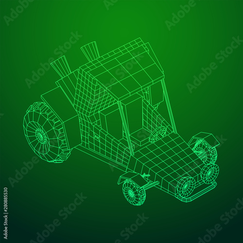 Off road dune buggy car. Terrain vehicle. Outdoor car racing, extreme sport oncept. Wireframe low poly mesh vector illustration