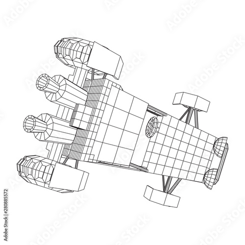 Off road dune buggy car. Terrain vehicle. Outdoor car racing, extreme sport oncept. Wireframe low poly mesh vector illustration