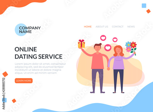 Virtual dating meeting by smartphone internet. Relationship lovers online by website web banner page. Vector flat graphic design isolated illustration icon