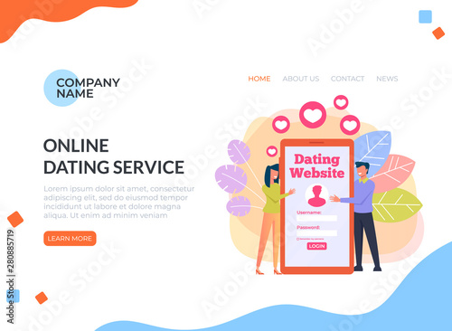 Virtual dating meeting by smartphone internet web banner page. Relationship lovers online by website. Vector flat graphic design isolated illustration icon