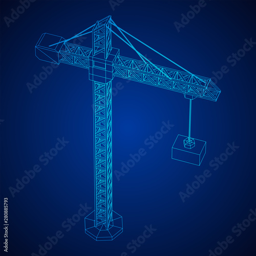 Tower construction building crane. Wireframe low poly mesh vector illustration