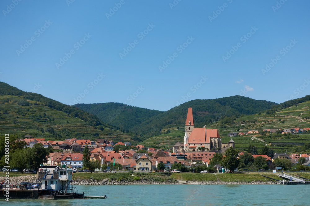 The beautiful village Weissenkirchen on the Danube in the Wachau