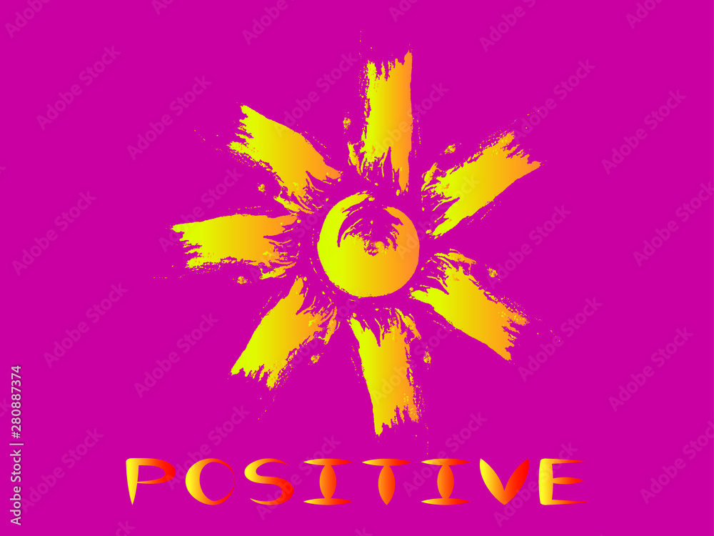 Fototapeta premium EPS 10 vector. Hand drawn sun and positive on violet background. 