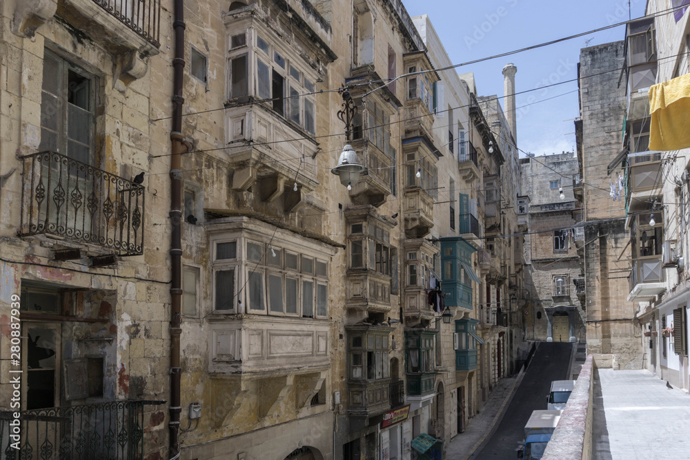 Narrow old street in the unesco world heritage city of valletta in malta