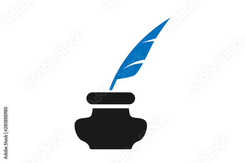 feather pen with ink pot icon vector 
