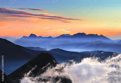 French Alps in the evening near the Mont Blanc Massif