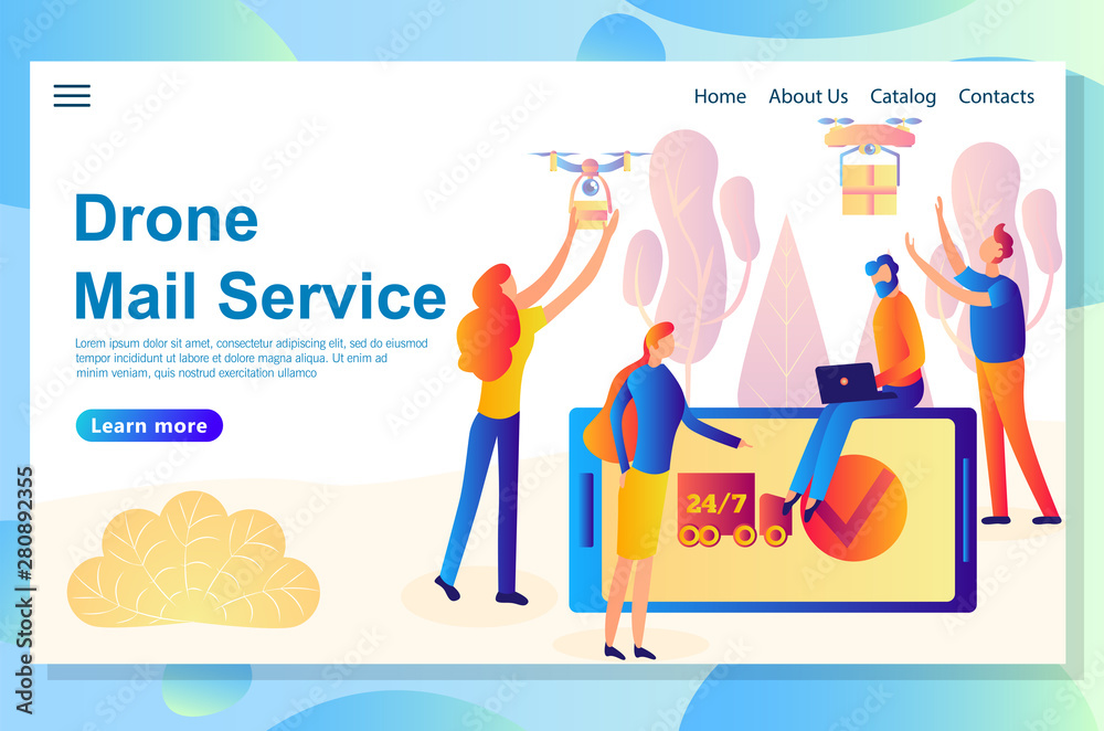 Web landing page design template for different kinds and stages of delivery services, the process includes human and digital parts