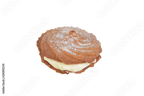 isolated gingerbread swirl cookie with cream filling