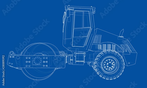 Construction machine. Asphalt compactor vector