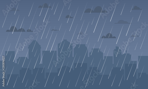 Rain in cityscape. Vector illustration background. EPS 10.