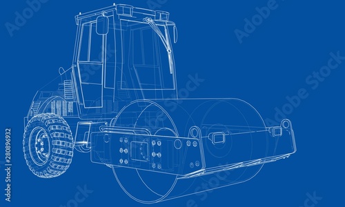 Construction machine. Asphalt compactor vector