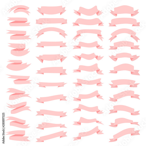 Pastel ribbon banner elements set. Vector illustration.