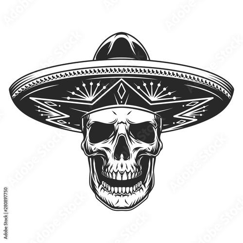 Skull in mexican sombrero hat
