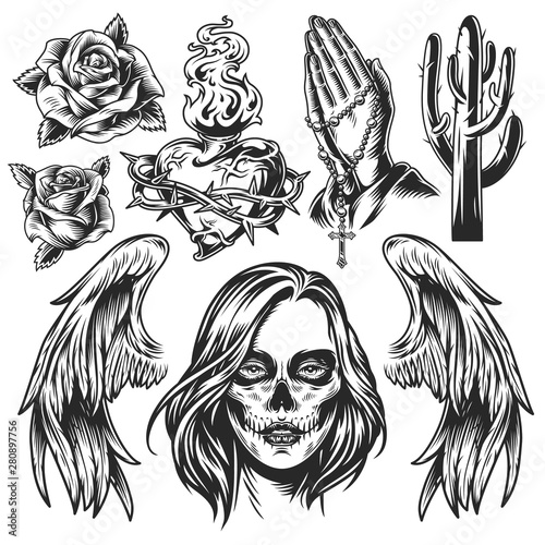 Vintage Day of Dead monochrome composition