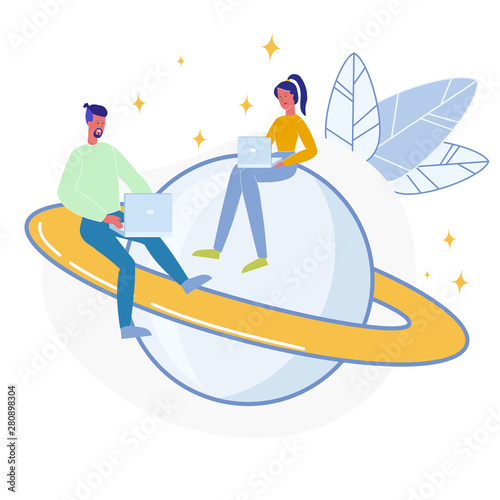 Astronomers Coworking Flat Vector Illustration