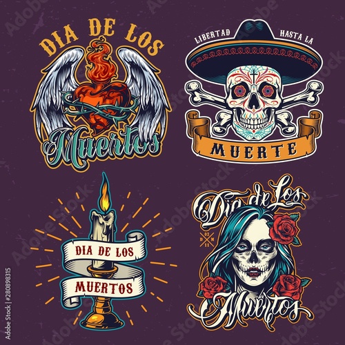 Dia De Los Muertos colorful labels