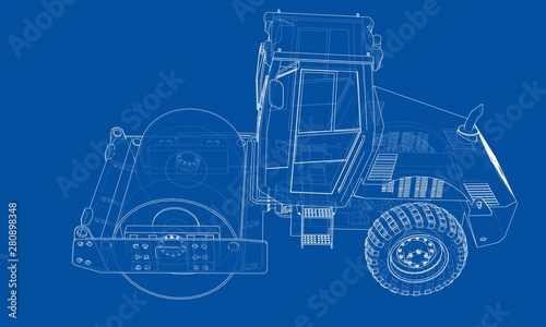 Construction machine. Asphalt compactor vector