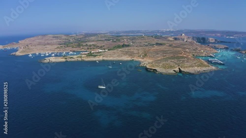 Famous Blue Lagoon at Comino Island, Malta, Aerial view photo