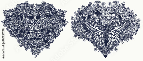 Hearts. Tattoo. Valentine's day vector floral elements