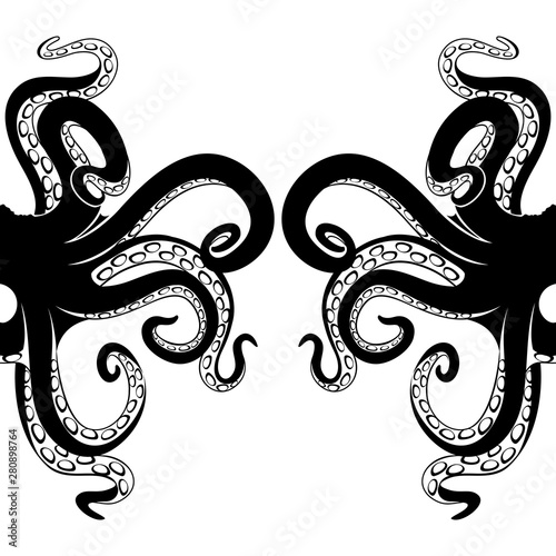 Black octopus tentacles on a white background.