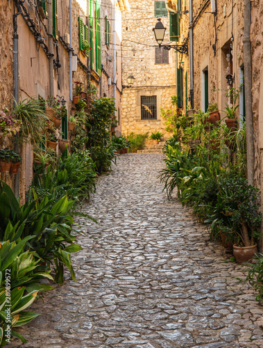 medieval street in Valdemossa, Spain