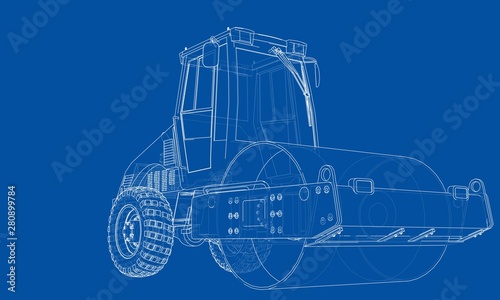 Construction machine. Asphalt compactor vector