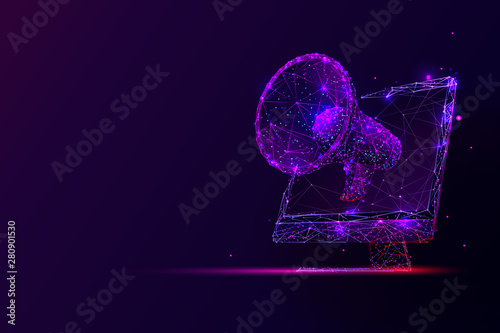 Purple online digital marketing low poly wireframe illustration