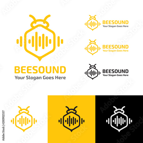 BEE SOUND MUSIC WAVE PRODUCTION RECORDING LOGO TEMPLATE