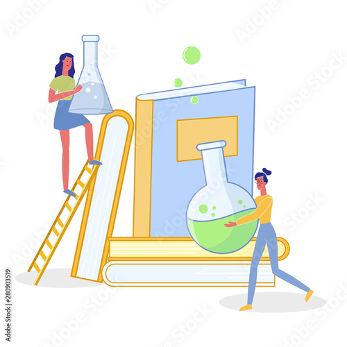 Women Making Scientific Research Flat Illustration