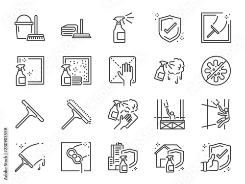 Window Cleaning line icon set. Included icons as cleaner services, clean, career, job, occupancy, Window sponge and more.
