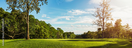 Fototapeta Naklejka Na Ścianę i Meble -  panorama landscape golf crouse with sunlight