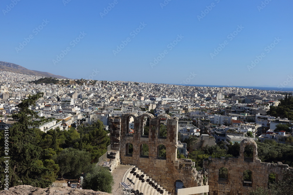 Athens, Greece - July 20, 2019: Panorama of the Greek capital seen from the Acropolis