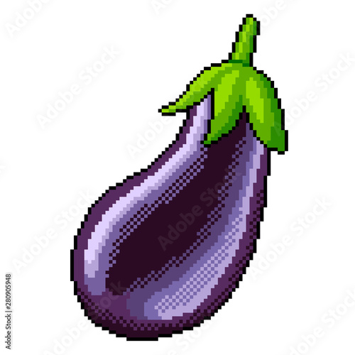 Pixel whole eggplant detailed illustration isolated vector