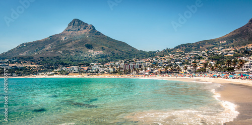 Cape Town, South Africa: Camps Bay Beach with Lions Head in the background.