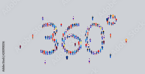 businesspeople crowd gathering in shape of 360 degree logo different business people employees group standing together social media community concept flat horizontal