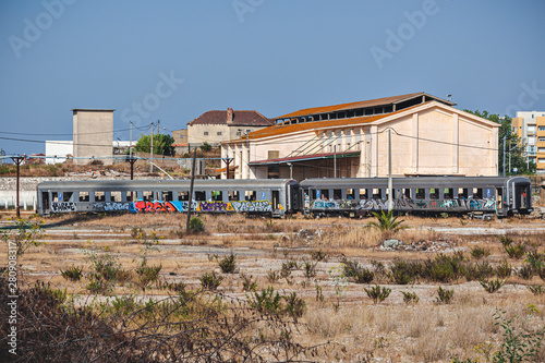 Abandoned train, old train station of Barreiro, Lisbon, Portugal