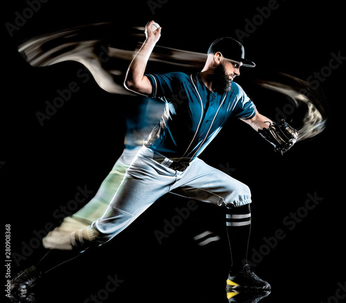 Canvas Print one caucasian baseball player man studio shot isolated on black background with