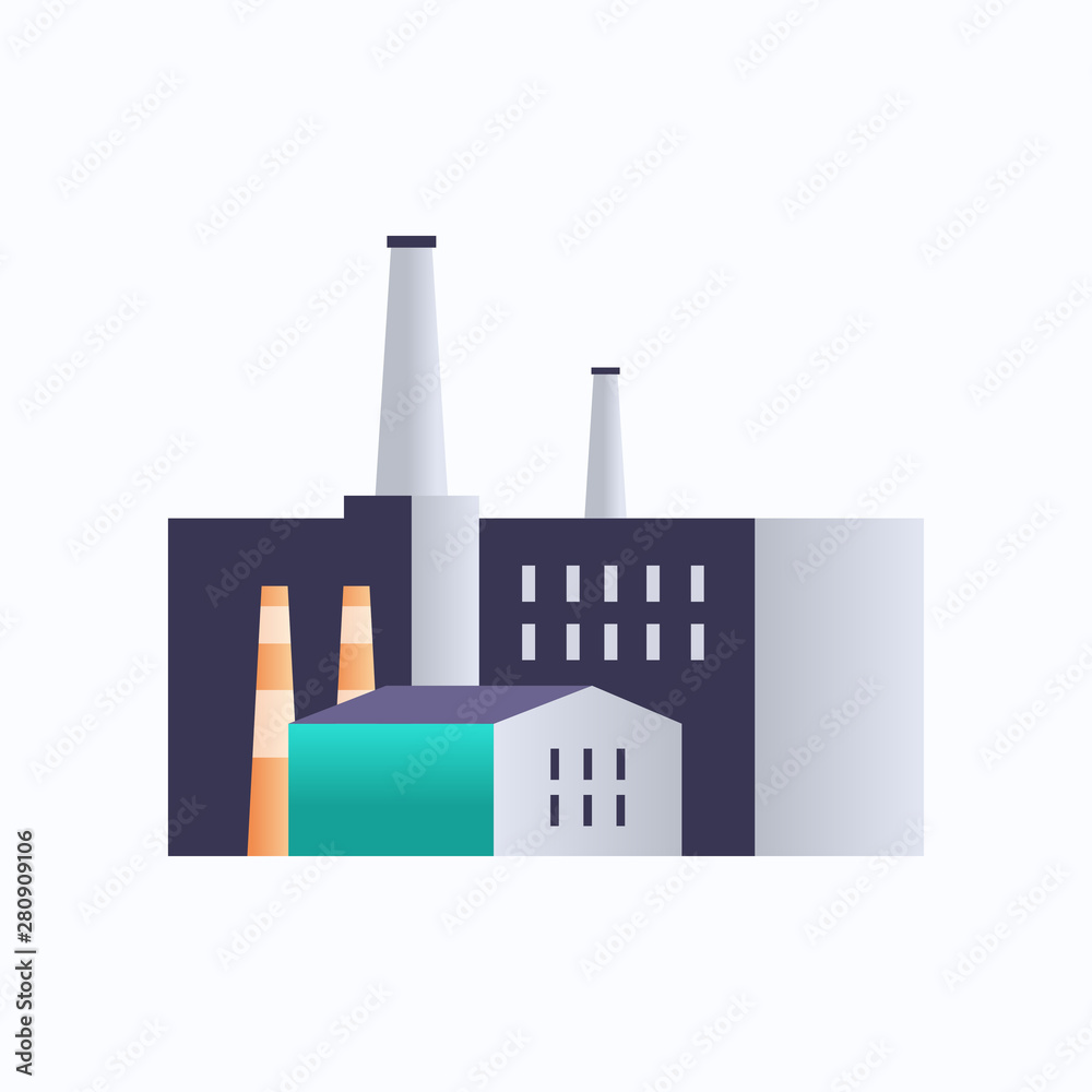factory building icon industrial plant with pipes and chimney power station environment and energy element oil industry concept white background flat