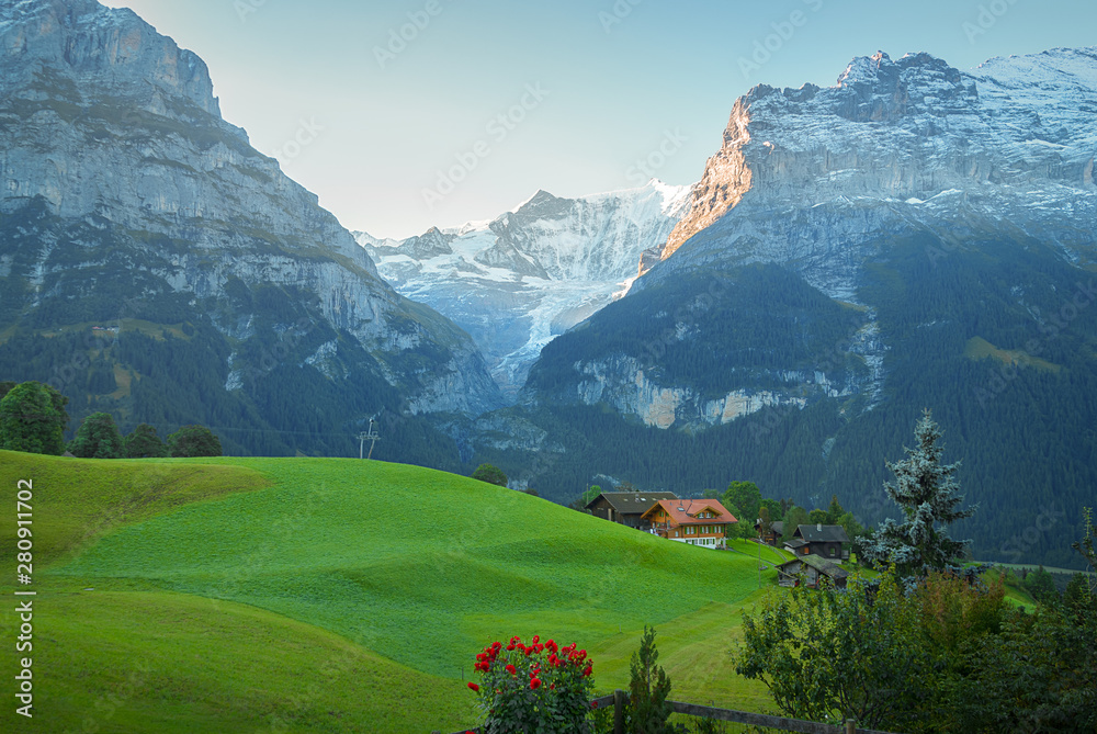 Beautiful mountain view in the village of Grindelwald, Switzerland