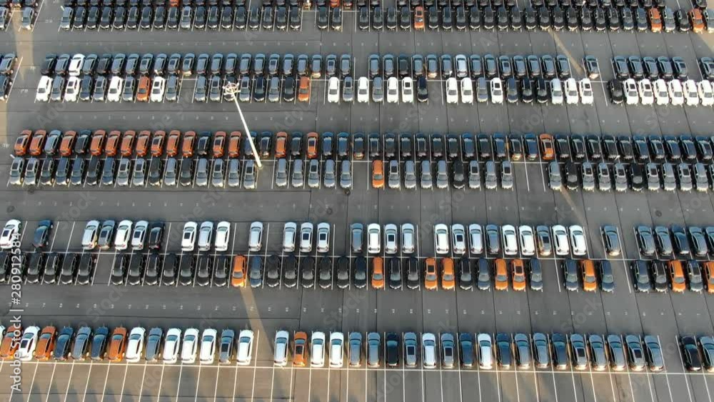 picturesque storage parking with coloured car rows aerial picturesque storage parking with coloured car rows aerial