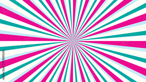 Purple, green and white retro sun rays background. Background in the form of rays with shades. Retro color sun rays background. 