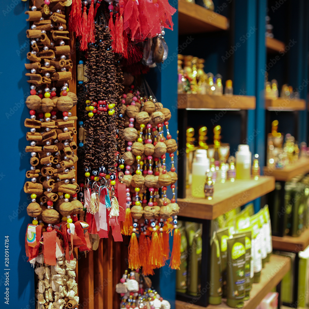 Fototapeta premium Turkish oriental sweets, tea and spices. Bazaar